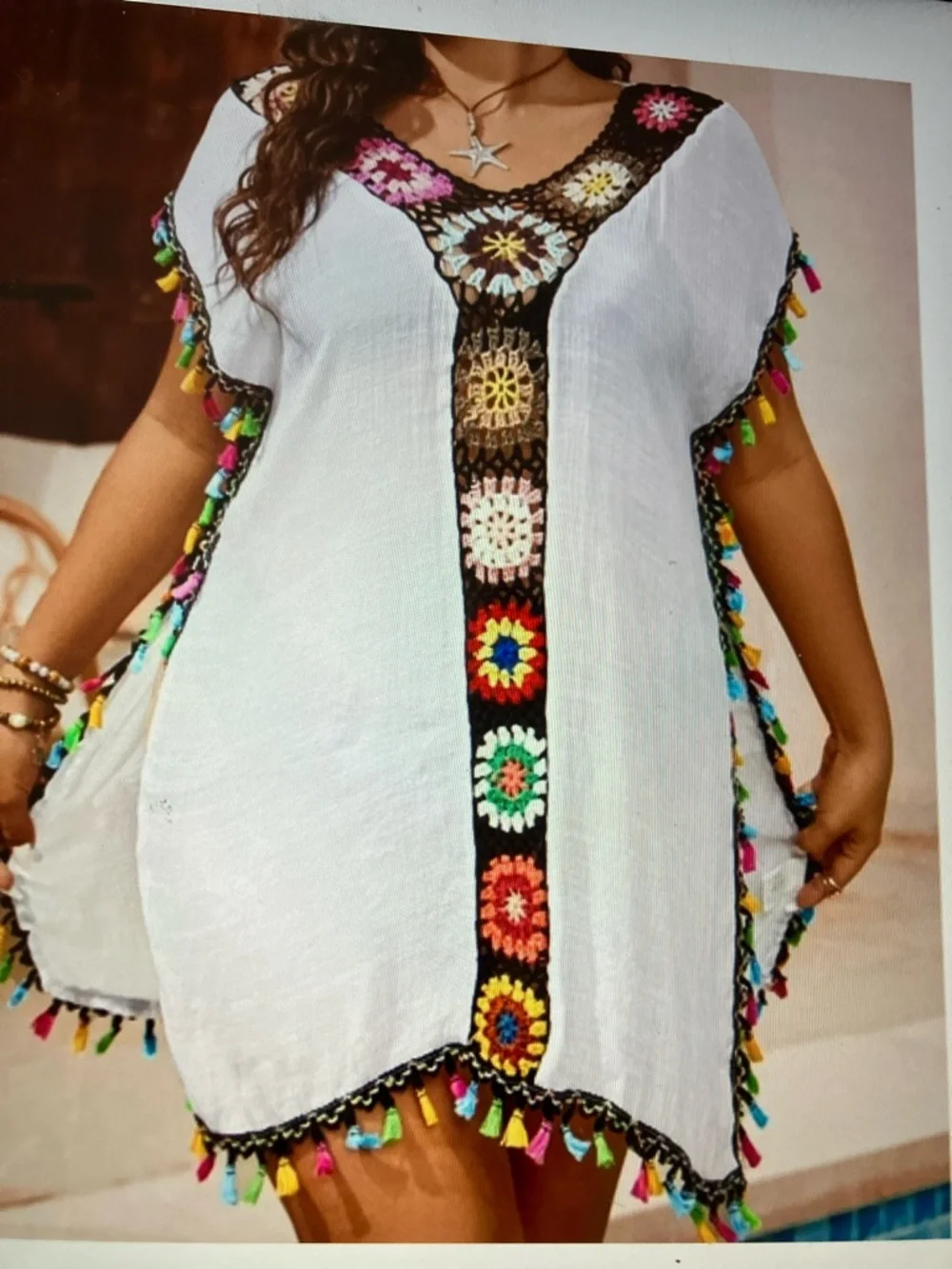 Boho colorful granny square crochet beach coverup - Picture 2 of 5
